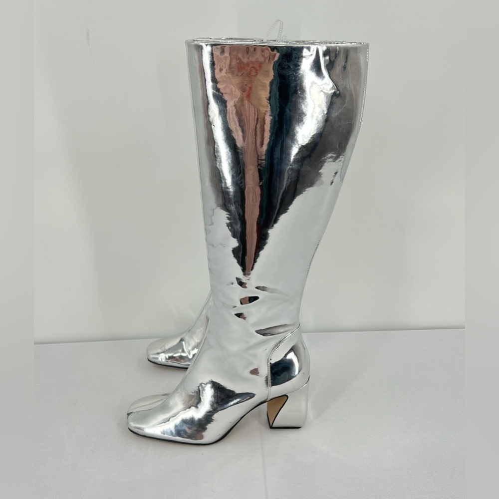 Silver Metallic chrome knee high boots festival concert boots 6 disco futuristic - Picture 6 of 16